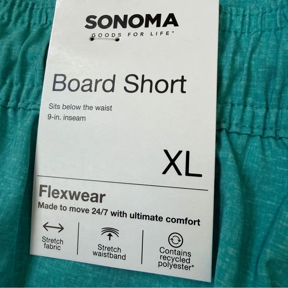 NWT Sonoma Sz XL Teal, Black and Orange Palm Tree Board Shorts Drawstring Pocket